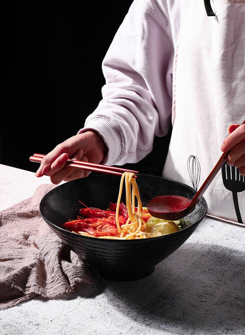 Kanwone Ceramic Japanese Ramen Bowl Set, Noodle Soup Bowls - 60 Ounce, with Matching Spoons and Chopsticks for Udon Soba Pho Asian Noodles, Set of 2, Black - Image 4